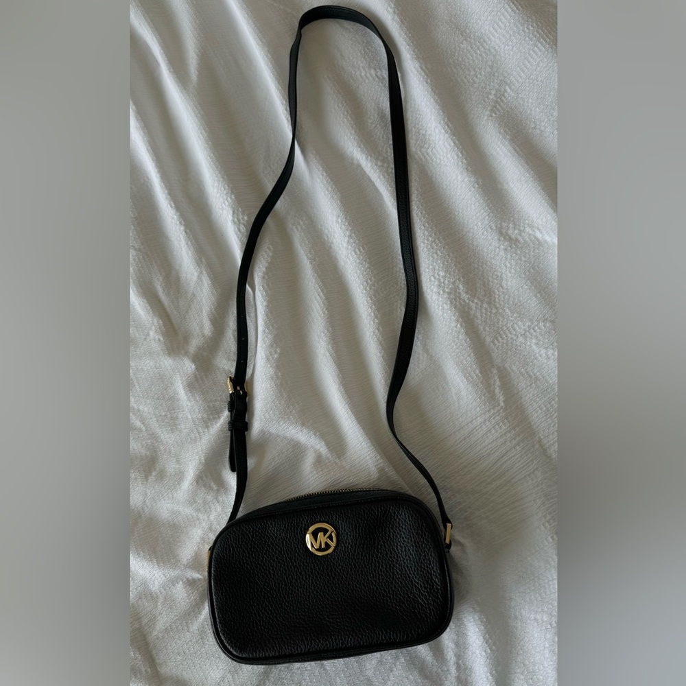 Michael Kors Black Leather Crossbody Camera Bag